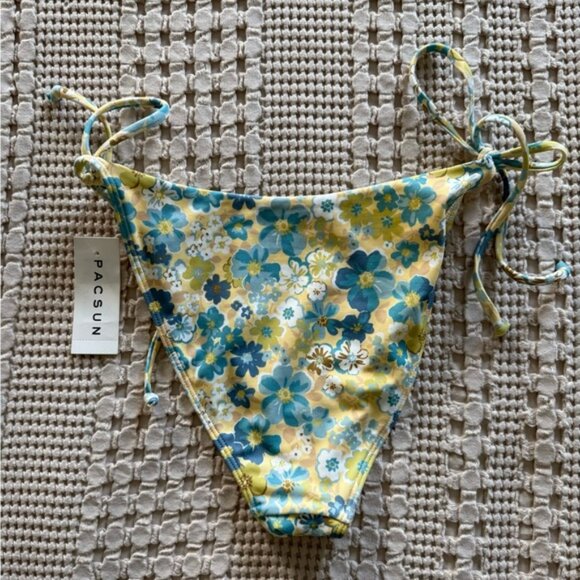 NEW PacSun Yellow and Blue Side-Tie Floral Bikini Bottom Size L - Picture 2 of 5